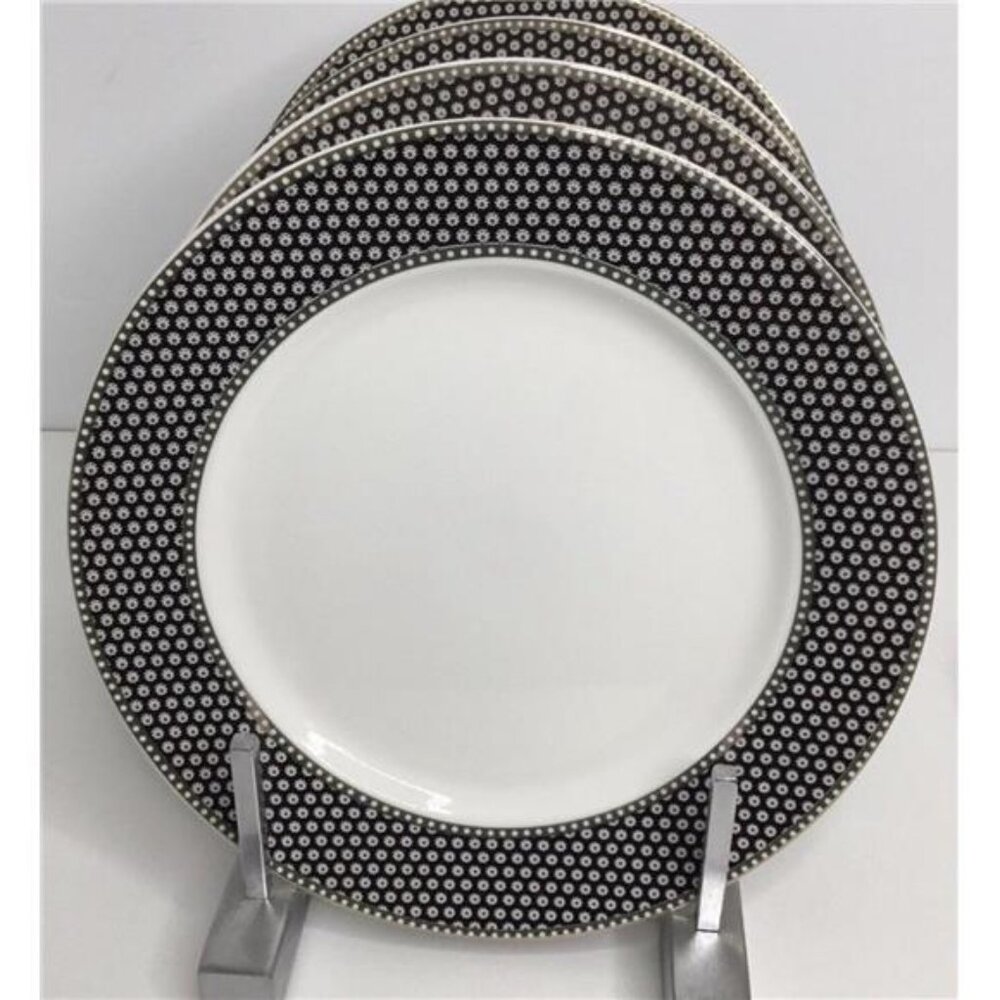 4 Salad Plates Grace Teaware Black, Gray & Gold Geometric Design 8” New